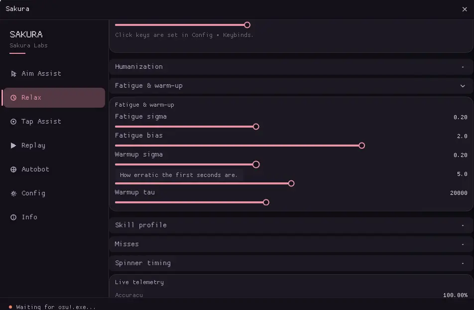 Relax module settings