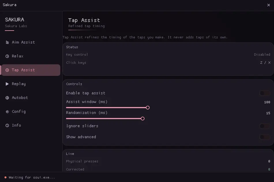 Tap Assist module settings